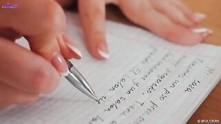 A girl squirts while teaching Spanish in a naughty way
