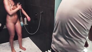 The guy’s cock was ruined by the hot brunette in the shower