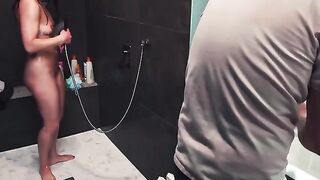 The guy’s cock was ruined by the hot brunette in the shower