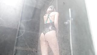 Sweet wet pussy makes a woman squirt in the shower
