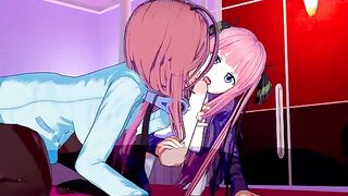 A hot threesome with Miku and Nino in an anime style