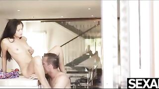 A man fucked his girlfriend with a doggy style position on the kitchen counter