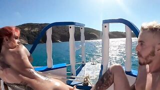 A gorgeous girl is having fun on the boat with her boyfriend