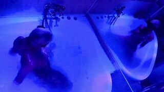 The blonde plays with toys in the bathroom and gets fucked