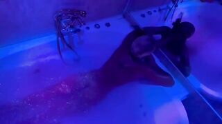 The blonde plays with toys in the bathroom and gets fucked