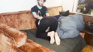 A couple has real sex under the blanket, reaching orgasm together