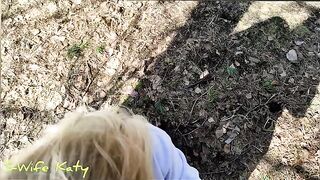 A sexy girl walked in the forest and got cum on her juicy ass