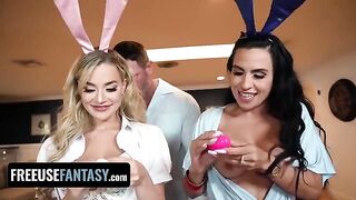 Two bunnies, Blake Blossom and Sandy Love, get fucked hard in a holiday roleplay