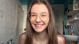 The young German fucks a huge dildo until she squirts