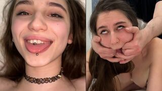 A girl is having fun with a man in the street and at home