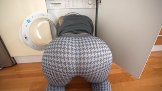 A step sister is stuck in the washing machine and asks for help in a steamy scenario