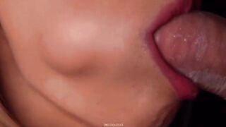 Horny babe breaks the condom and gets all cum in her mouth