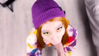Redhead cutie showed her ass after giving a blowjob