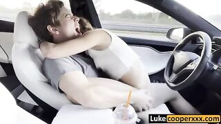 A young cute chick fucks with a guy in his car on the way home