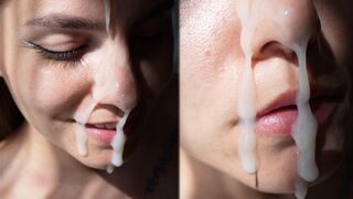 The cute woman was fucked on the doggy and got a huge cumshot on her face