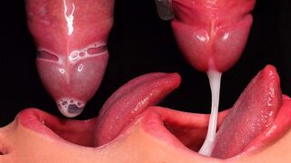 Close up action with the best condom milking blowjob. She broke the condom and got all the cum in her mouth! ASMR sucking