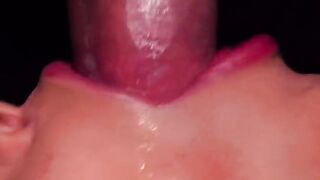 Close up action with the best condom milking blowjob. She broke the condom and got all the cum in her mouth! ASMR sucking
