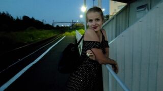 A girl was lost, waiting for the train, and received a cock and creampie