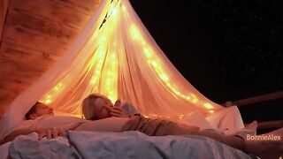 Romantic sex with a beautiful woman and her husband outdoors