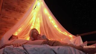 Romantic sex with a beautiful woman and her husband outdoors