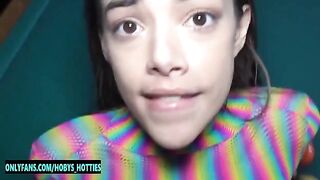 Skinny Latina teen Harmony Wonder gets her throat railed and face covered with cum