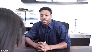 Hairy Asian pussy fucked by a big white cock