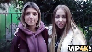 A couple enjoys a first time experience together with another woman watching