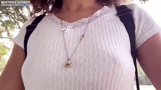 Babe masturbates her pussy on the beach and comes hard