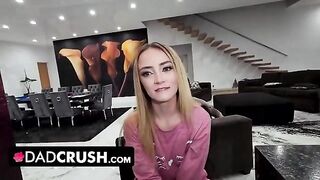 Two step-daughters compete to ride dad’s big cock in a steamy scene