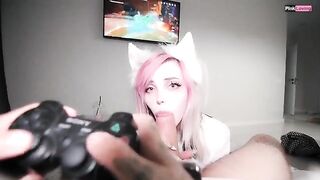 I played Genshin Impact while my pretty stepbrother's bitch sucked my dick