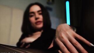 A sexy girl in oil, tearing her stockings, seduces a man hard