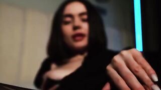 A sexy girl in oil, tearing her stockings, seduces a man hard
