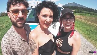 Two Italian couples have a foursome sex party in their camper