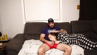 A stepmom fucked on the couch with her stepson