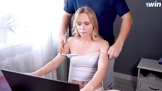A massage for a streamer stepsister ends with sex and cum swallowing