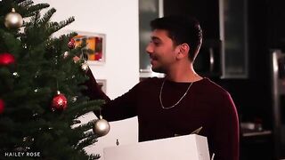 Young couple enjoys Christmas surprise with an intimate encounter