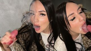 Blonde girl risks public blowjob and cum on her face