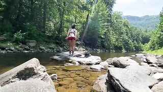 Amateur couple AmyGabe fucked outdoors by the river