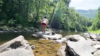 Amateur couple AmyGabe fucked outdoors by the river