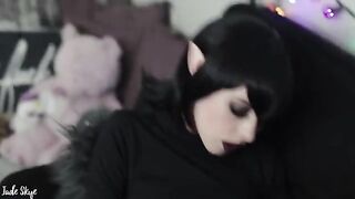 Pale teen Mavis gets her fangs dirty with cock sucking and swallowing