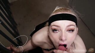 A cute girl with deep blue eyes was fucked in the mouth and throat