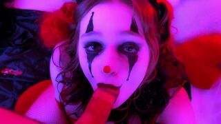 You better see this kinky clown blowjob and facial action!