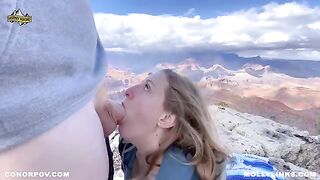 Amateur couple Molly Pills and Horny Hiking fuck outdoors on cliff