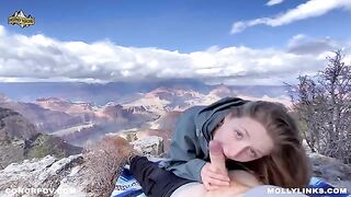 Amateur couple Molly Pills and Horny Hiking fuck outdoors on cliff