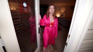 The neighbor came for Valentine's Day to her cute wife, who was home alone
