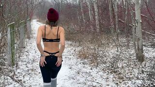A wife shared her pussy with her husband and friend in the snow