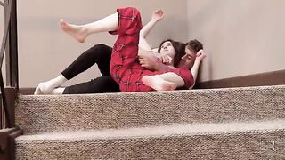 She came to her stepbrother to ask him for money on the stairs