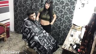 Bald guy fucked long-haired Argentine slut in the barbershop in hardcore scene