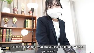 The gardener fucked the Asian teacher in the classroom