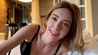 A cute girl has a good time with her boyfriend early in the morning